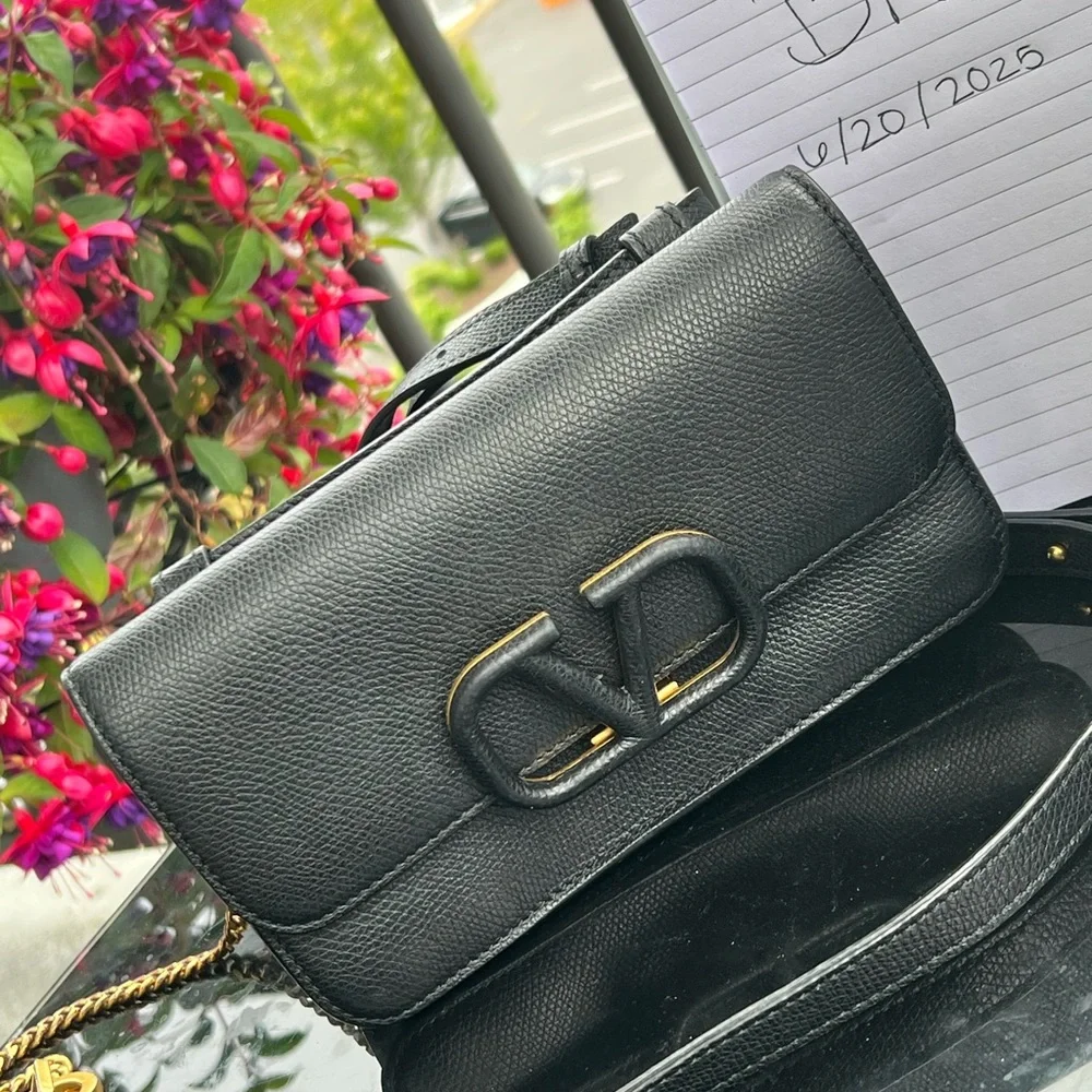 Valentino Garavani Black Crossbody Bag with Gold Circular Hardware - Picture 2 of 10